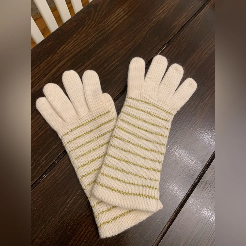 Striped Cream and Gold Women's Gloves